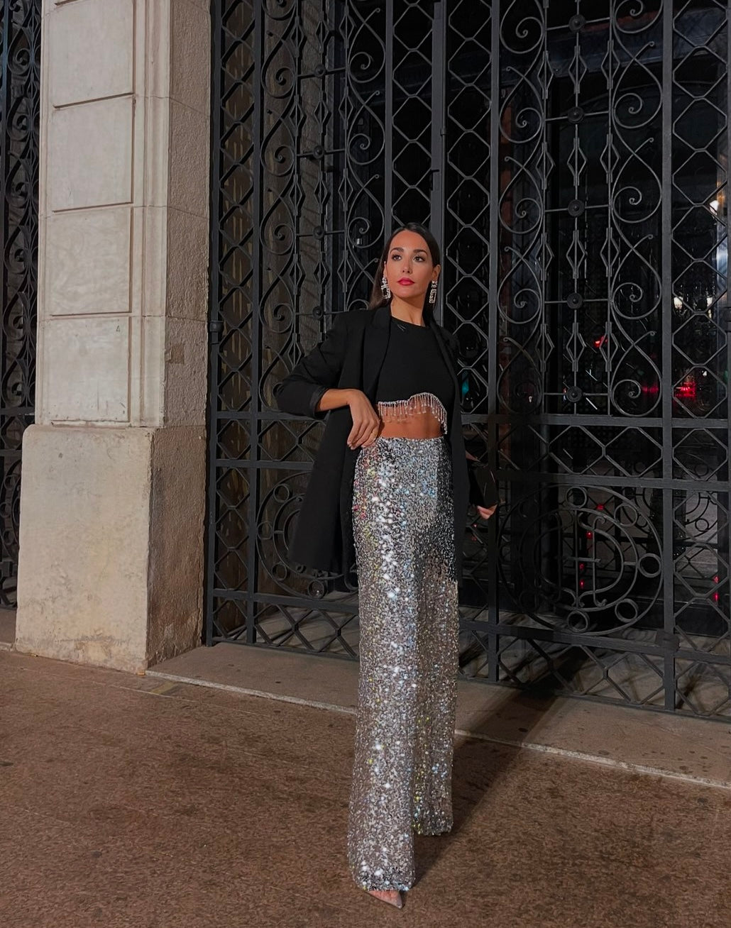 Oro Pantaloni Argento Donna Outfit Con Pantaloni Paillettes